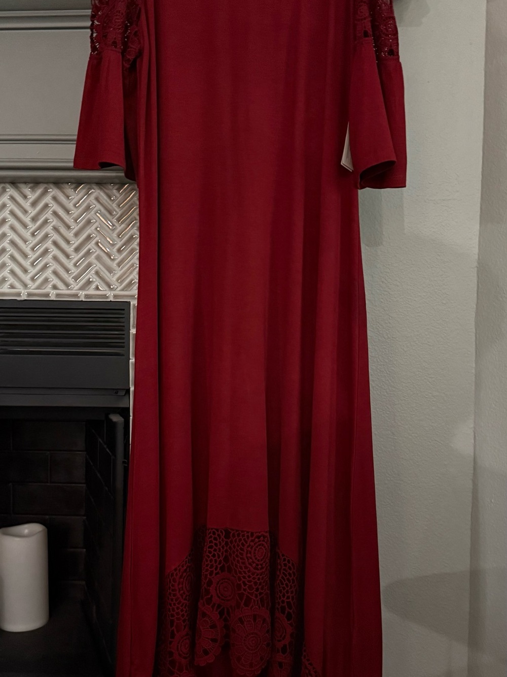 Cupio Burgundy Maxi Dress with Lace Hem
